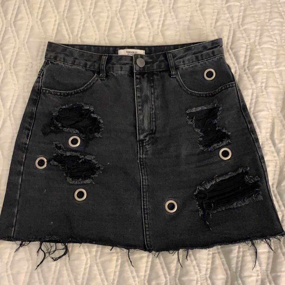 High Waisted Black Denim Skirt